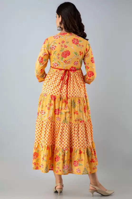 Viscose Rayon Anarkali Yellow Dress