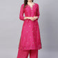 Women V-neck Pink Embroidered Kurta with Palazzos