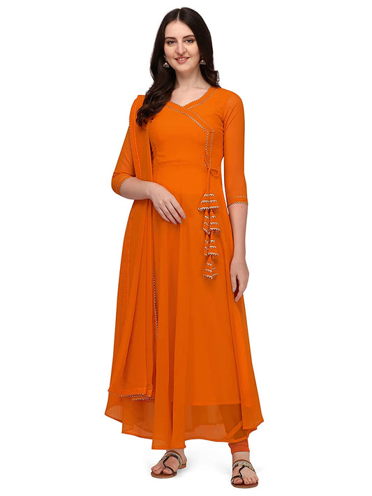 WOMEN ORANGE ANARKALI KURTI WITH DUPATTA