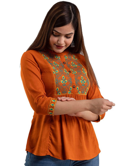 Women's Rayon Embroidered Regular Fit Top