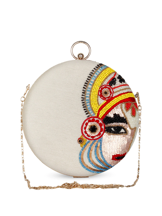 White Embellished Box Clutch