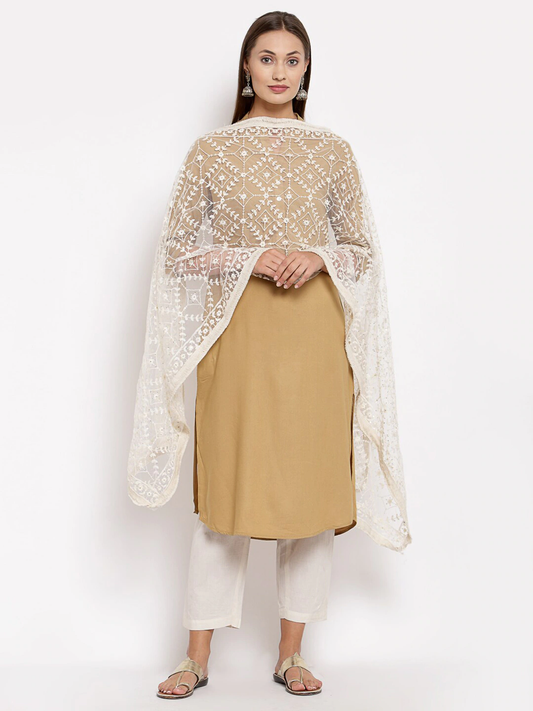 White Sequined & Embroidered Dupatta