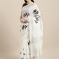 White Embroidered Linen Blend Saree