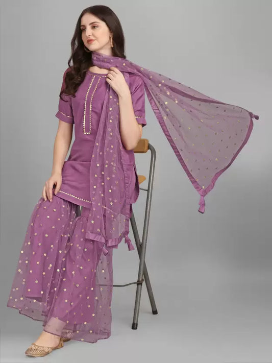 Woman Lavender Silk Blend Kurta Sharara set