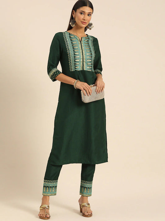 Women Green Ethnic Printed Kurta Set