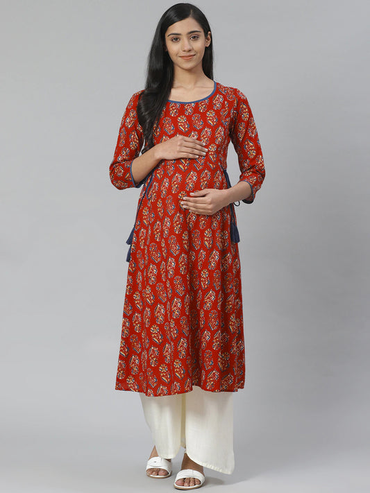 Women Rust Red & Orange Maternity Kurta