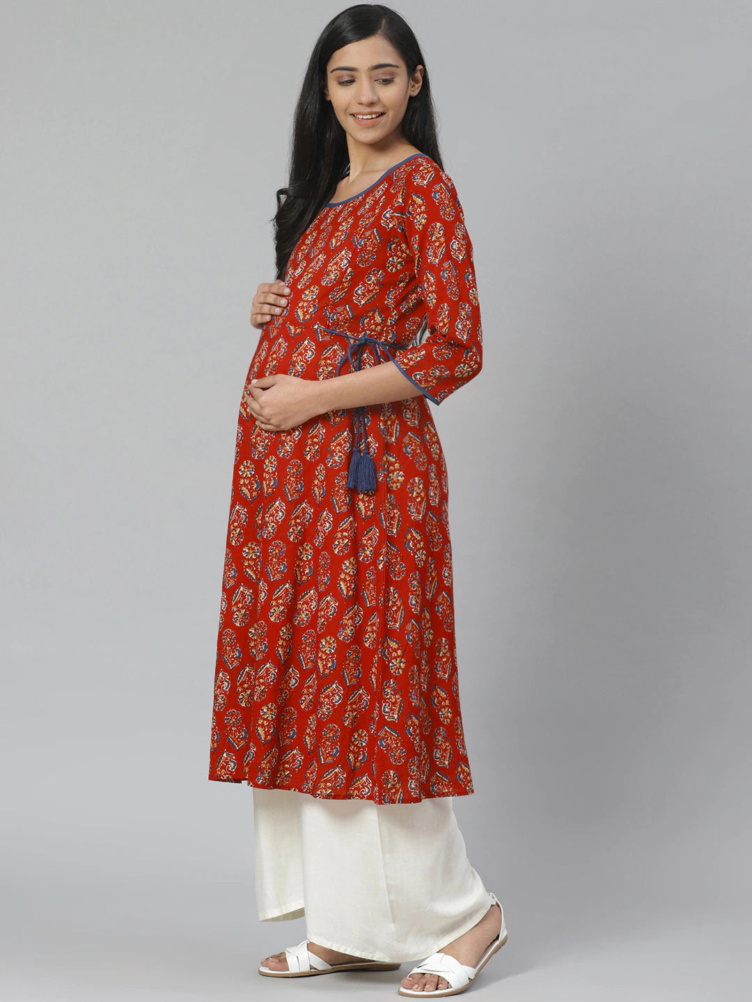 Women Rust Red & Orange Maternity Kurta