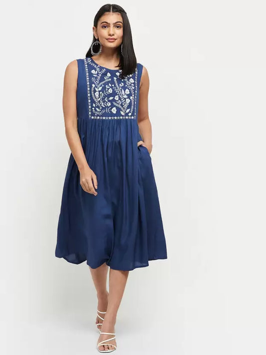Women A-line Blue Dress