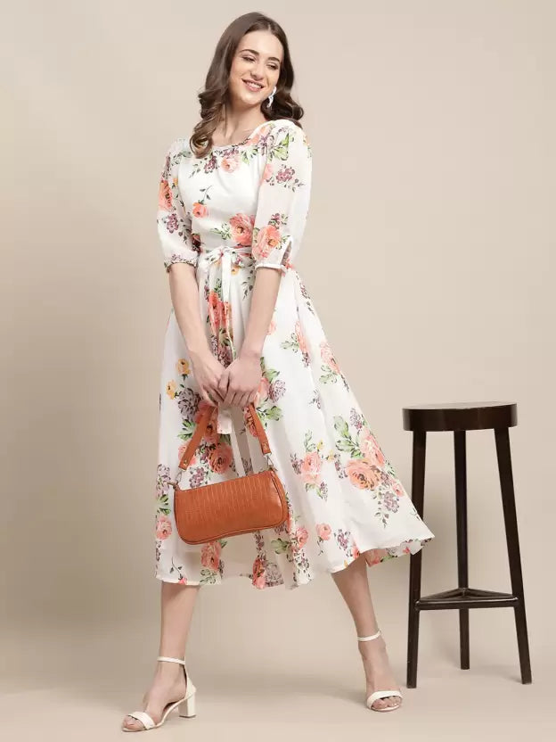 Women A-line White Dress