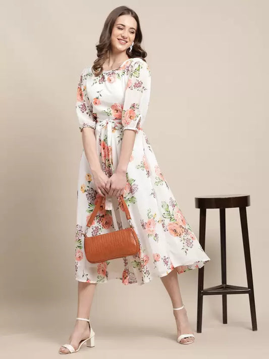 Women A-line White Dress