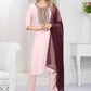 Women Baby Pink Cotton Kurta set with Maroon Shawl