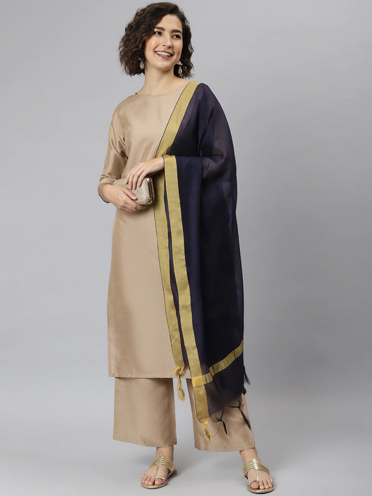 Women Beige Regular Kurti Palazzos & Dupatta Set