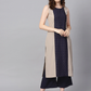 Women Beige & Navy Blue Kurta Set
