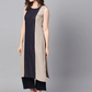 Women Beige & Navy Blue Kurta Set