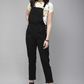 Women Black Washed Cropped Denim Dungarees