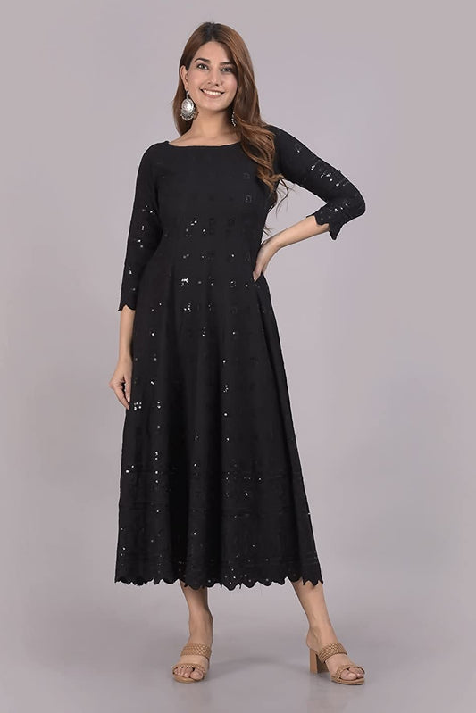 Women Black Chikankari Embroidered Dress