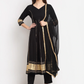 Women Black Kurta with Trousers & Dupatta