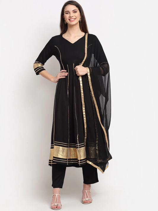 Women Black Kurta with Trousers & Dupatta