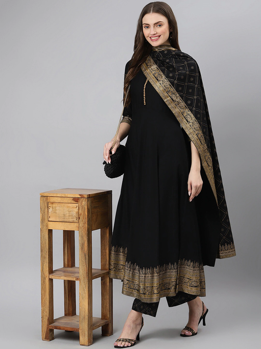 Women Black Ethnic Motifs Printed Kurta Set