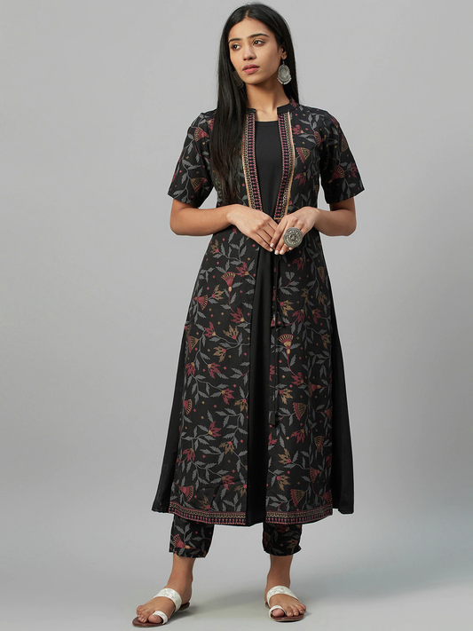Women Black Motifs Printed Kurta Set