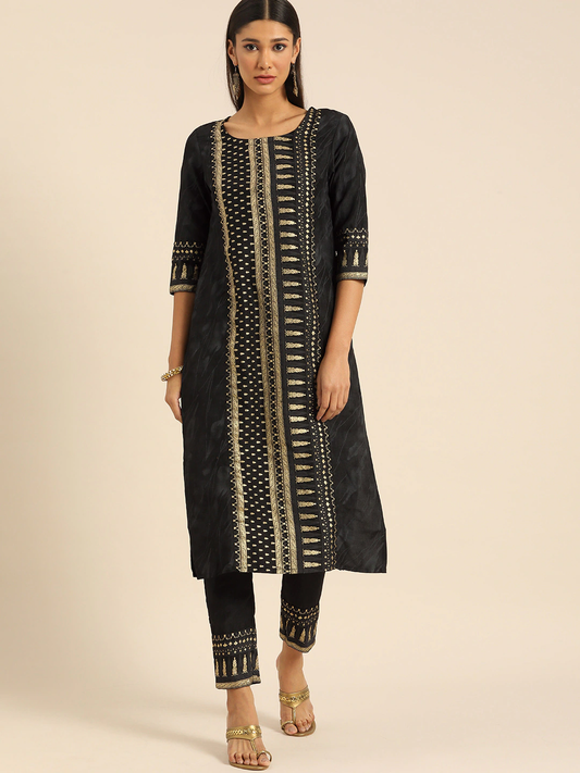 Women Black Ethnic Motifs Printed Kurta Set