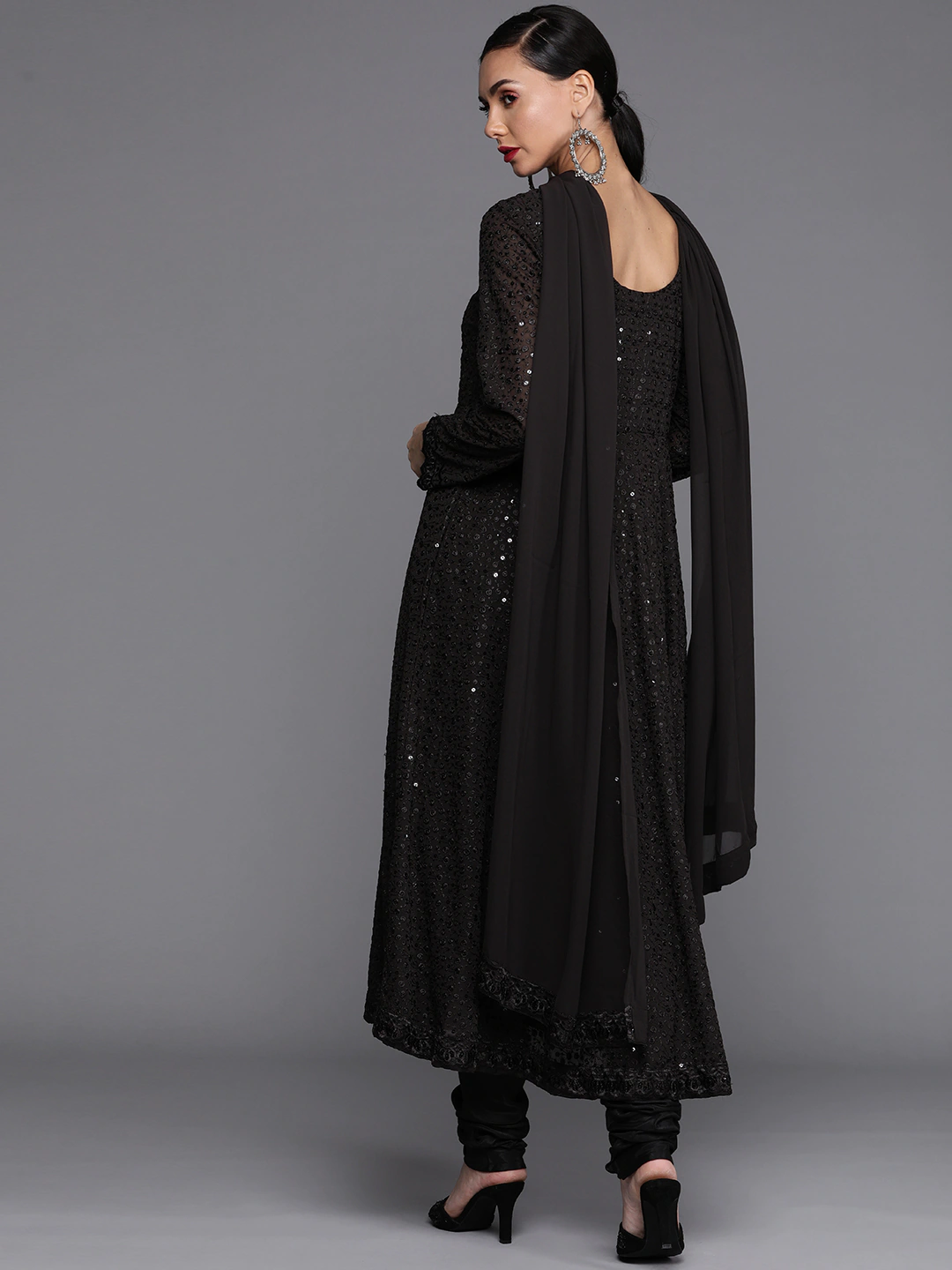 Women Black Embroidered Mirror Work Kurta Set