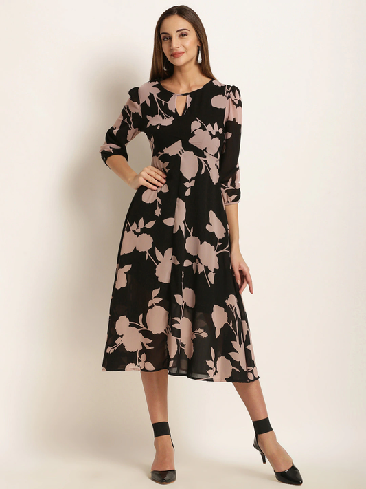 Women Floral Print Fit and Flare Dress