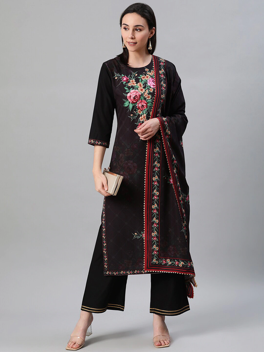 Women Black Floral Printed Kurta Set