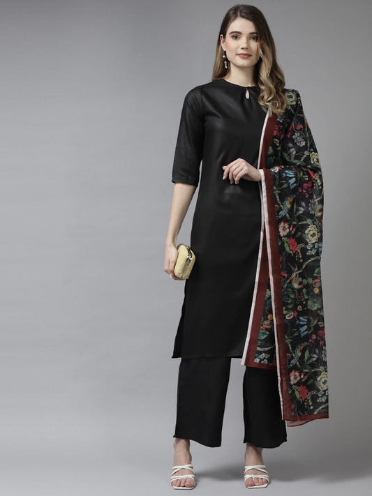 Women Black Kurta Palazzos & Dupatta Set