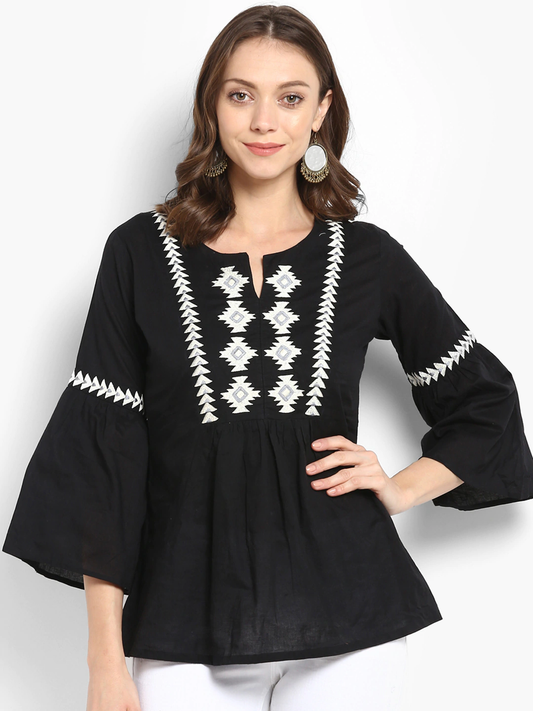 Women Black Printed A-Line Top