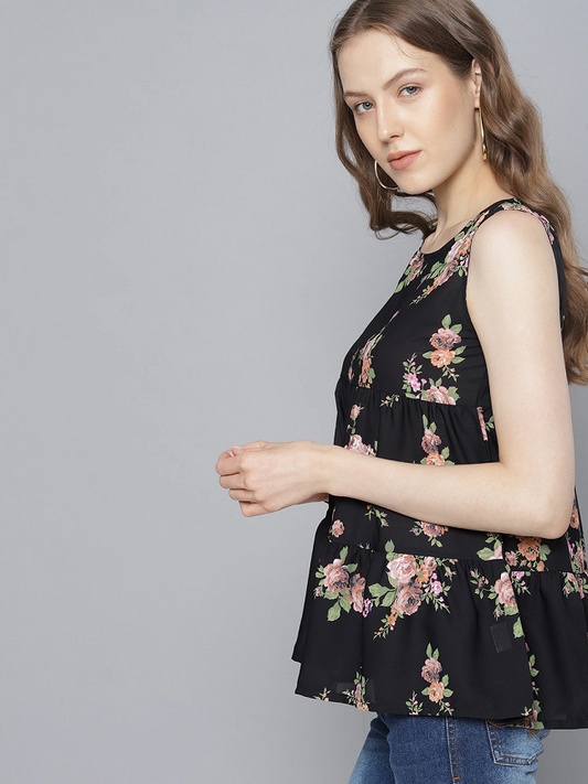 Women Black Printed Top