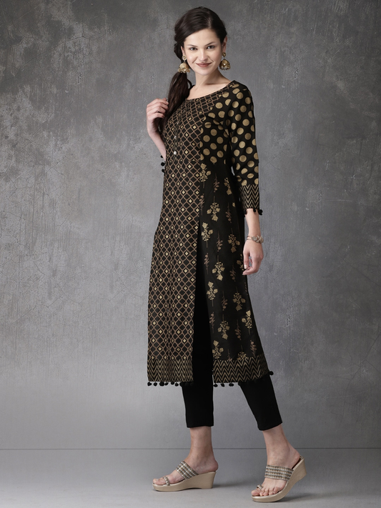 Women Black Printed Kurta Set