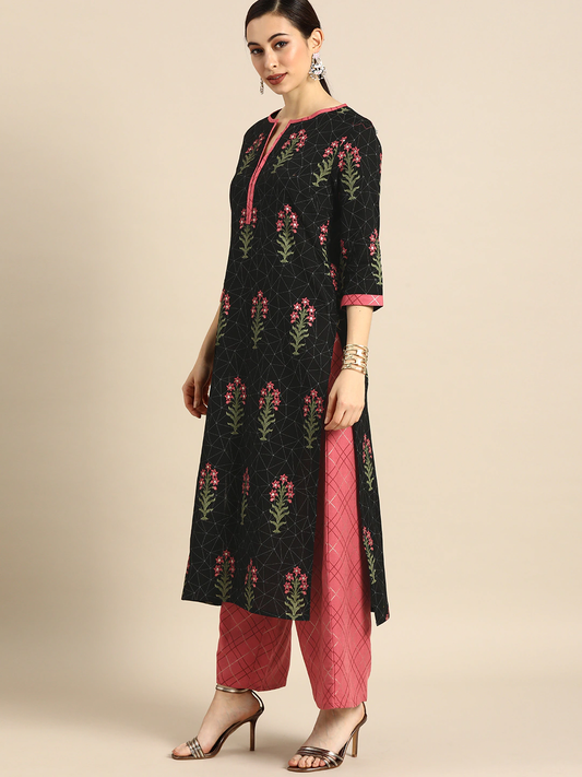 Women Black Printed Kurta Set
