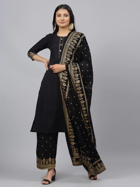 Women Black Printed Kurta Set