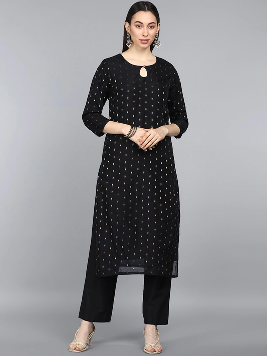 Women Black Pure Cotton Kurta Set