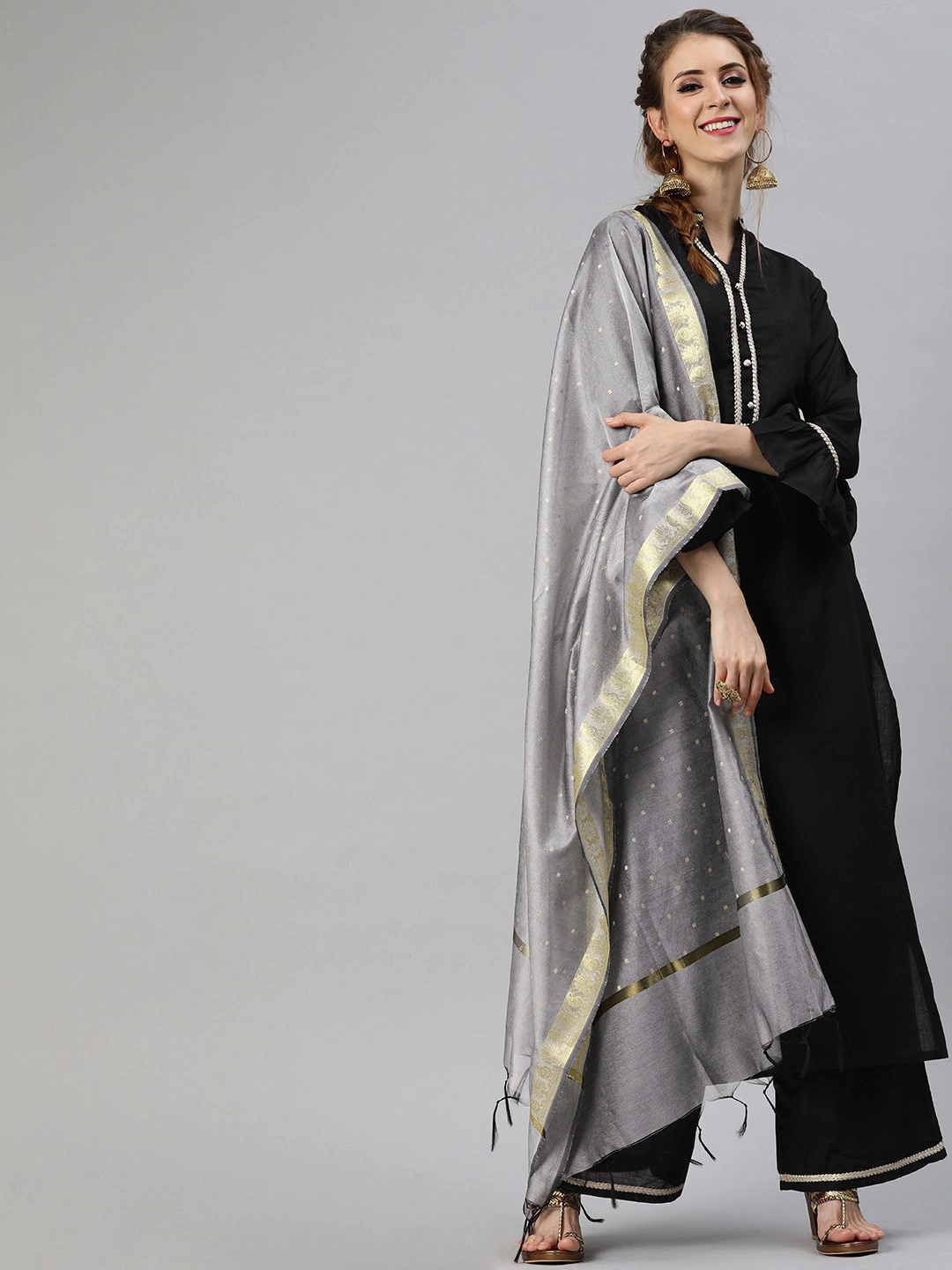 Women Black Pure Cotton Kurta Set