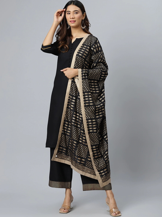 Women Black Pure Cotton Kurta Set