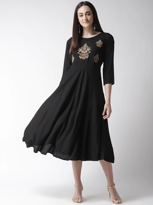 Women Black Solid A-Line Dress