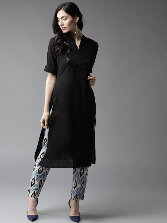 Women Black Solid Kurta Set