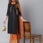 Women Black Woven Design Kurta Set