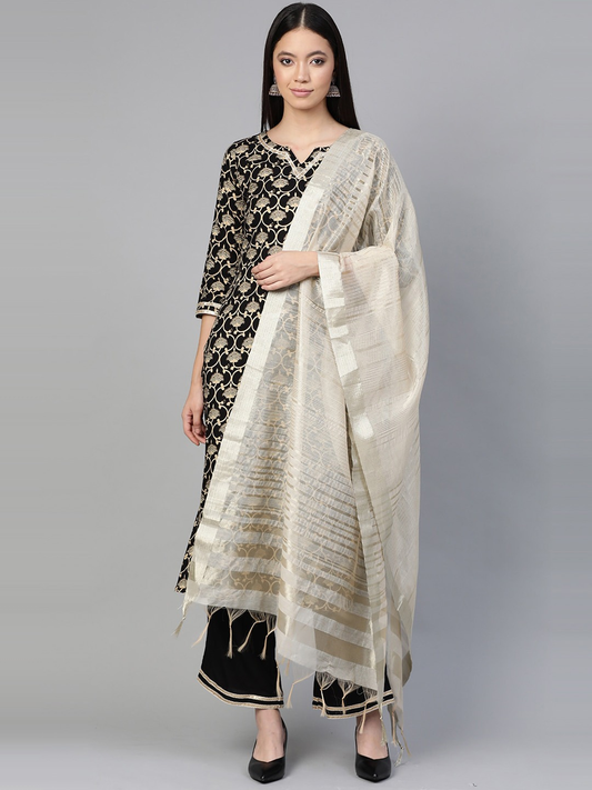 Women Black Woven Kurta Set