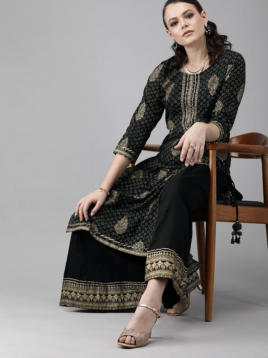 Women Printed Sequinned Kurta with Sharara