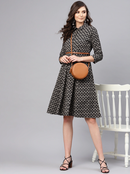 Women Black & Beige Shirt Dress