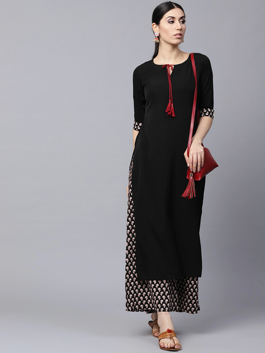 Women Black Solid Kurta Set