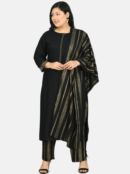 Women Black & Gold-Coloured Kurta Set