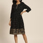 Women Black & Golden Ethnic A-Line Dress