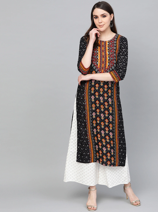 Women Black Printed Kurta Set