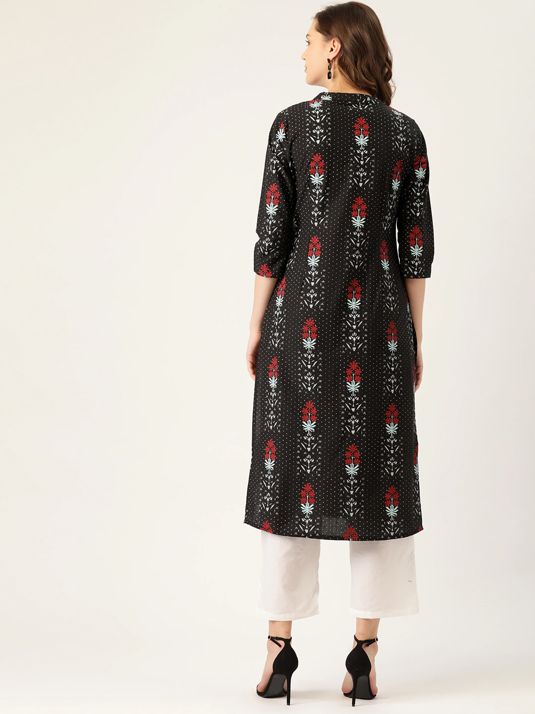 Women Black & Red Floral Kurta Set