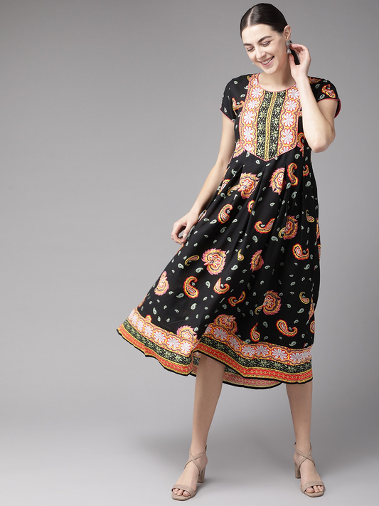 Women Black & Red Midi Dress