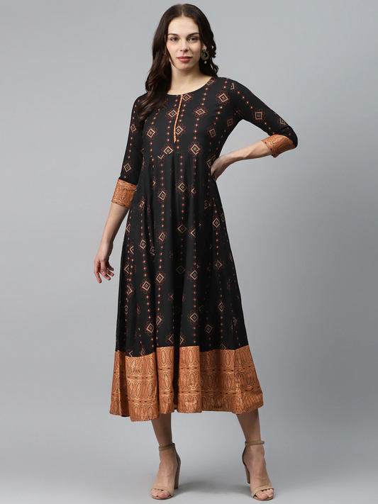 Women Black & Rust Maxi Dress